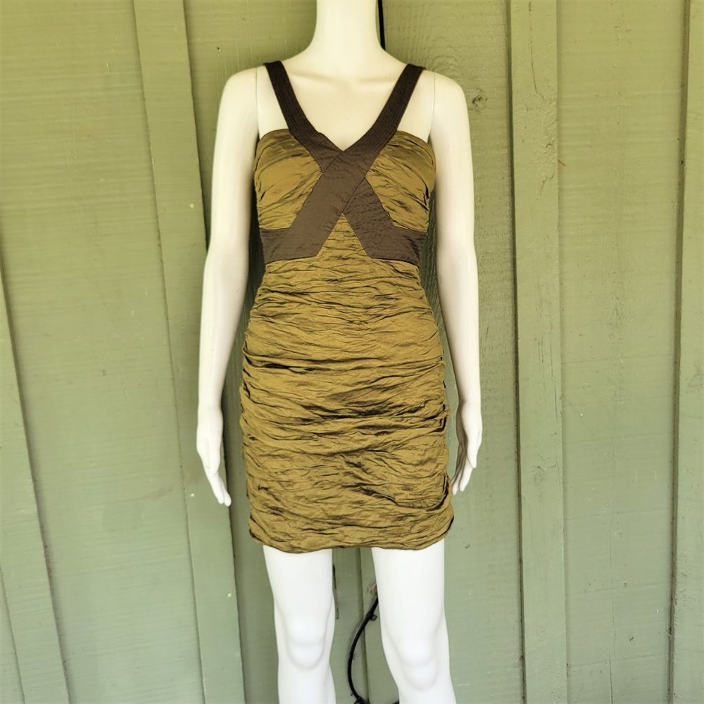 BCBG Max Azria Simsom Olive Taffeta Mini Dress 0